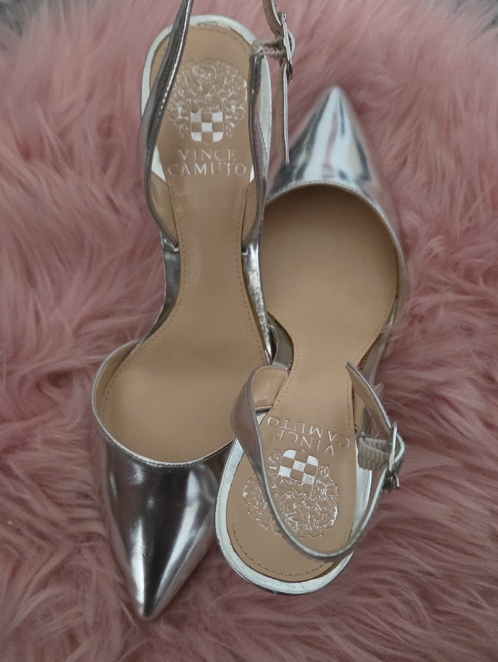 Vince Camuto Metallic Silver Pointed-Toe Slingback Heels Sz 7.5